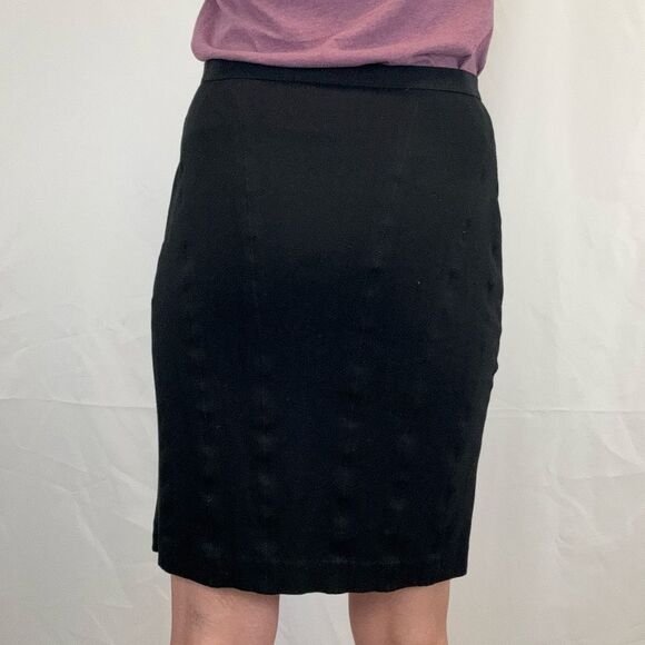 Ann Taylor Women's Black Paneled Fitted Pencil Skirt 8 Ribbon Waistband Side Zip - Picture 2 of 11